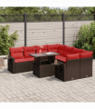 vidaXL 9 Piece Garden Sofa Set with Cushions Grey Poly Rattan Acacia