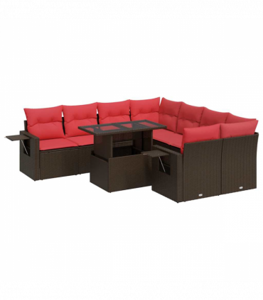 vidaXL 9 Piece Garden Sofa Set with Cushions Grey Poly Rattan Acacia