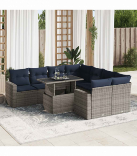 vidaXL 9 Piece Garden Sofa Set with Cushions Grey Poly Rattan Acacia