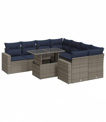 vidaXL 9 Piece Garden Sofa Set with Cushions Grey Poly Rattan Acacia