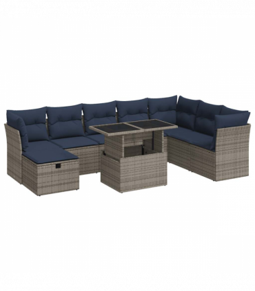 vidaXL 9 Piece Garden Sofa Set with Cushions Grey Poly Rattan Acacia