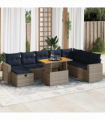 vidaXL 9 Piece Garden Sofa Set with Cushions Grey Poly Rattan Acacia