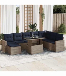 vidaXL 9 Piece Garden Sofa Set with Cushions Grey Poly Rattan Acacia