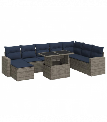 vidaXL 9 Piece Garden Sofa Set with Cushions Grey Poly Rattan Acacia