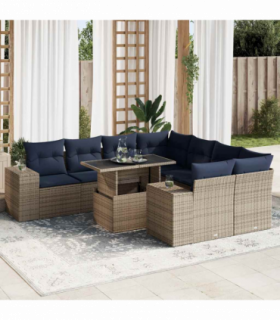 vidaXL 9 Piece Garden Sofa Set with Cushions Grey Poly Rattan Acacia
