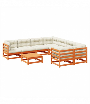 vidaXL 9 Piece Garden Sofa Set with Cushions Wax Brown Solid Wood Pine