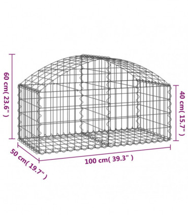 vidaXL Arched Gabion Basket 100x50x40/60 cm Galvanised Iron