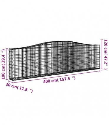 vidaXL Arched Gabion Basket 400x30x100/120 cm Galvanised Iron