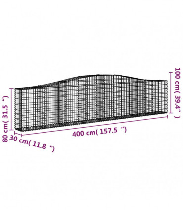 vidaXL Arched Gabion Basket 400x30x80/100 cm Galvanised Iron