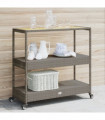 vidaXL Bar Cart 3-Tier Grey Poly Rattan and Solid Wood Acacia