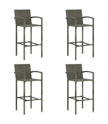 vidaXL Bar Stools 4 pcs Grey Poly Rattan