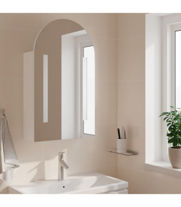 vidaXL Bathroom Mirror Cabinet with LED Light Arched White 42x13x70 cm