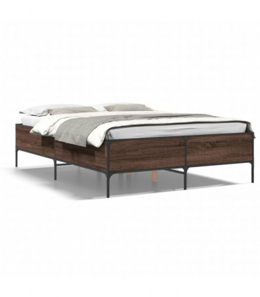 vidaXL Bed Frame Brown Oak 140x190 cm Engineered Wood and Metal