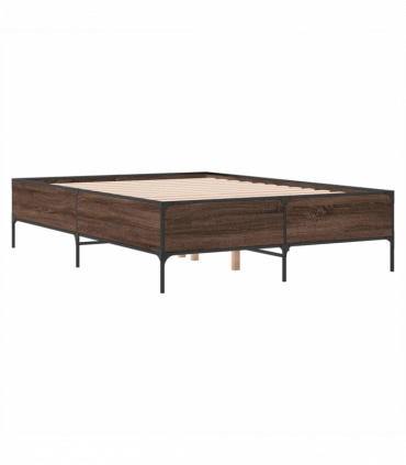 vidaXL Bed Frame Brown Oak 140x190 cm Engineered Wood and Metal