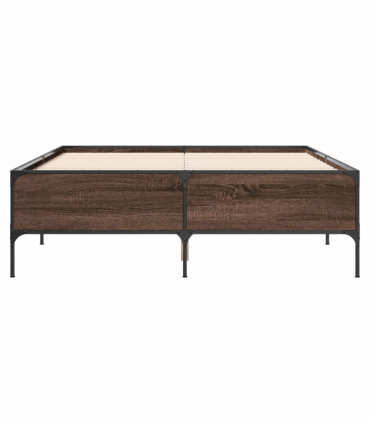 vidaXL Bed Frame Brown Oak 140x190 cm Engineered Wood and Metal