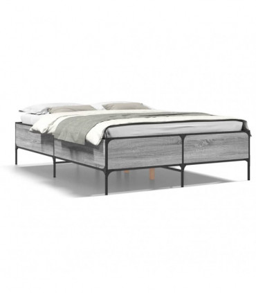 vidaXL Bed Frame Grey Sonoma 120x200 cm Engineered Wood and Metal