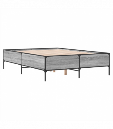 vidaXL Bed Frame Grey Sonoma 120x200 cm Engineered Wood and Metal