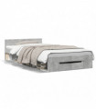 vidaXL Bed Frame with Drawer Concrete Grey 75x190 cm Small Single Engineered Wood