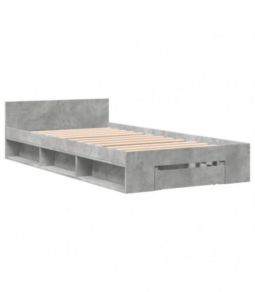 vidaXL Bed Frame with Drawer Concrete Grey 75x190 cm Small Single Engineered Wood