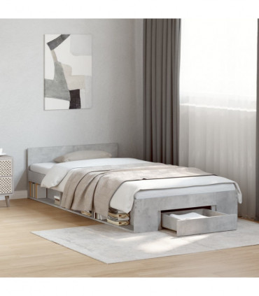 vidaXL Bed Frame with Drawer Concrete Grey 75x190 cm Small Single Engineered Wood