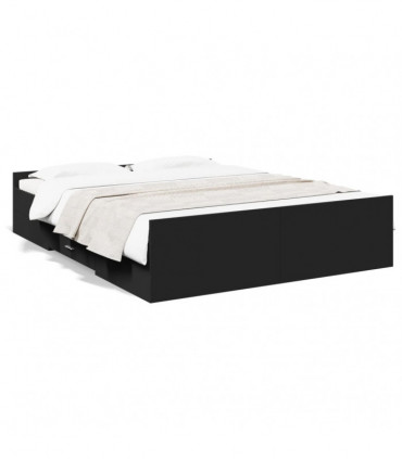 vidaXL Bed Frame with Drawers Black 150x200 cm King Size Engineered Wood