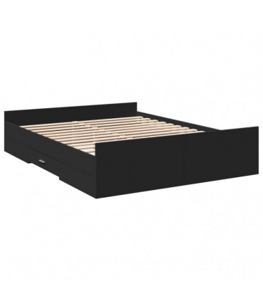vidaXL Bed Frame with Drawers Black 150x200 cm King Size Engineered Wood