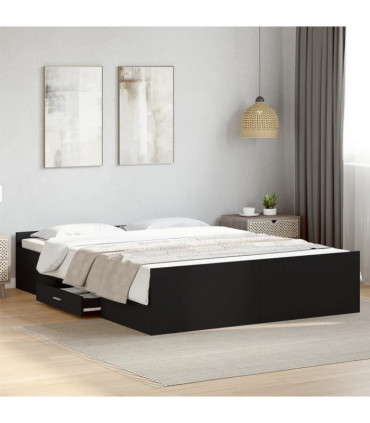 vidaXL Bed Frame with Drawers Black 150x200 cm King Size Engineered Wood