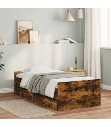 vidaXL Bed Frame with Drawers Smoked Oak 90x190 cm Single