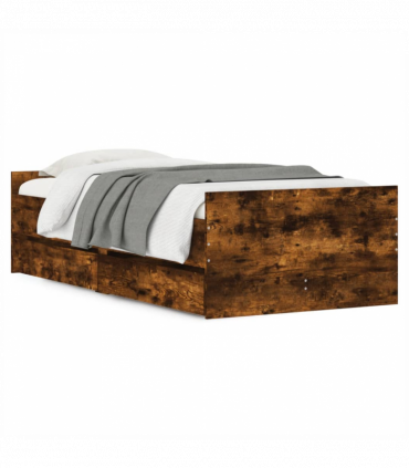 vidaXL Bed Frame with Drawers Smoked Oak 90x190 cm Single