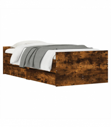 vidaXL Bed Frame with Drawers Smoked Oak 90x190 cm Single