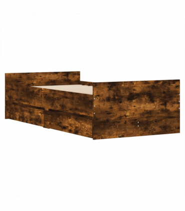 vidaXL Bed Frame with Drawers Smoked Oak 90x190 cm Single
