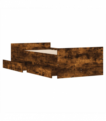 vidaXL Bed Frame with Drawers Smoked Oak 90x190 cm Single