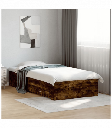 vidaXL Bed Frame with Drawers Smoked Oak 90x190 cm Single Engineered Wood