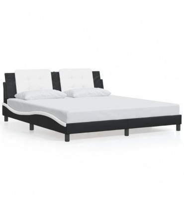 vidaXL Bed Frame with Headboard Black and White 180x200 cm Super King Faux Leather
