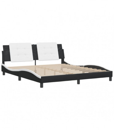 vidaXL Bed Frame with Headboard Black and White 180x200 cm Super King Faux Leather