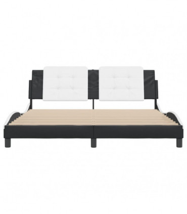 vidaXL Bed Frame with Headboard Black and White 180x200 cm Super King Faux Leather