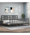 vidaXL Bed Frame with Headboard Grey 200x200 cm Solid Wood
