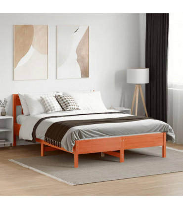 vidaXL Bed Frame with Headboard Wax Brown 160x200 cm Solid Wood Pine