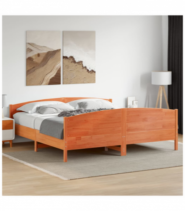 vidaXL Bed Frame with Headboard Wax Brown 180x200 cm Super King Solid Wood Pine