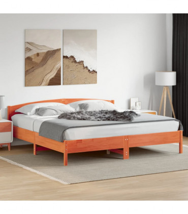 vidaXL Bed Frame with Headboard Wax Brown 200x200 cm Solid Wood Pine