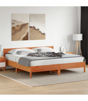 vidaXL Bed Frame with Headboard Wax Brown 200x200 cm Solid Wood Pine