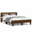 vidaXL Bed Frame with Headboard and LED Brown Oak 120x200 cm