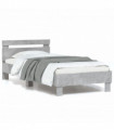vidaXL Bed Frame with Headboard and LED Lights Concrete Grey 90x200 cm