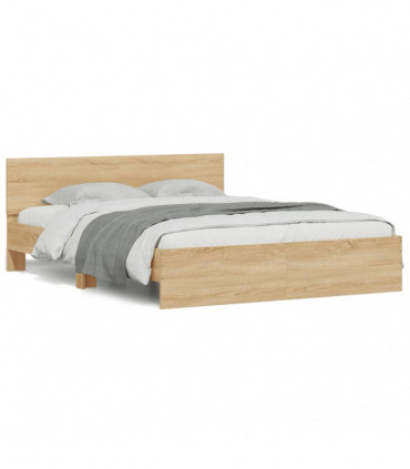 vidaXL Bed Frame with Headboard and LED Sonoma Oak 150x200 cm King Size