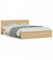 vidaXL Bed Frame with Headboard and LED Sonoma Oak 150x200 cm King Size