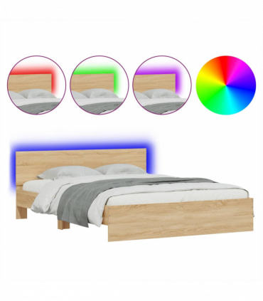 vidaXL Bed Frame with Headboard and LED Sonoma Oak 150x200 cm King Size