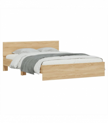 vidaXL Bed Frame with Headboard and LED Sonoma Oak 150x200 cm King Size