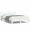 vidaXL Bed Frame with Headboard and LED White 120x200 cm