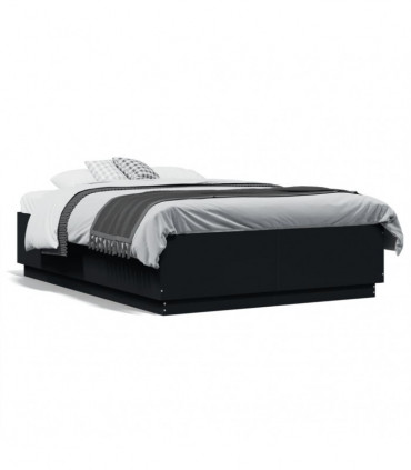vidaXL Bed Frame with LED Lights Black 120x190 cm Small Double Engineered Wood