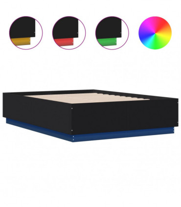 vidaXL Bed Frame with LED Lights Black 120x190 cm Small Double Engineered Wood